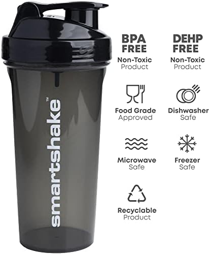 Smartshake Protein Shaker Bottle, (GLOSSY, Black)