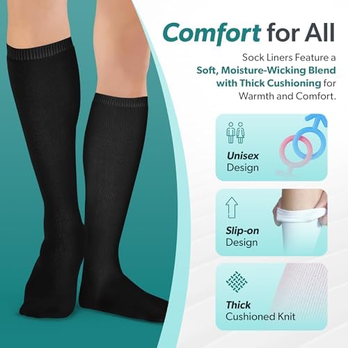 BraceAbility Walking Boot Sock Liners – (1 Pair) Replacement Medical Tube Socks for Under Orthopedic, Air CAM Walkers, Fracture Boots, and Surgical Foot Cast Shoes for Men or Women (Tall Black)