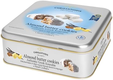 Almond Butter Cookies Authentic Greek Kourabie/With fresh butter & whole roasted almonds dusted in icing sugar/Hand Crafted/Proudly baked in Nea Karvali, Kavala Greece / 30.69 oz (870g)