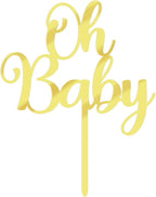 Oh Baby Cake Topper, Golden Acrylic Baby shower Party Cake Decoration, baby Baptism or Gender Reveal Party Cake Decoration