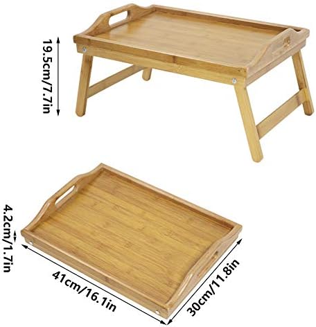 KKTONER Bamboo Bed Table Tray Breakfast Tray with Folding Legs Bed Tray for Eating and Laptop Serving Trays for Bedroom Snack Tray Bed Table Drawing Table (40)