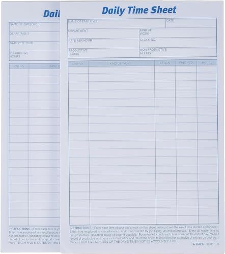 TOPS Daily Employee Time And Job Sheet, 6 x 9.5 Inches, 100 Sheets per Pad, 2 Pads/Pack (30041)