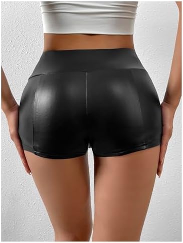 WDIRARA Women's PU Leather Skinny Shorts Low Waisted Biker Shorts