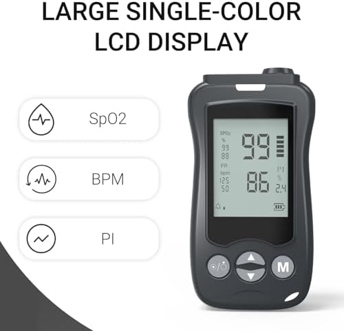 Handheld Fingertip Pulse Oximeter Medical Grade Pediatric Wrap Probe for Baby Kids Spot Checking Black Continuous Pulse Oximeter Adult Tracking Fast Accurate SpO2 Pulse Rate Respiration Rate Customizable Audio Visual Alarm