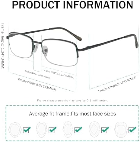 Eyekepper 5-Pack Metal Half-Rim Spring Hinges Reading Glasses Include Computer Readers +2.5