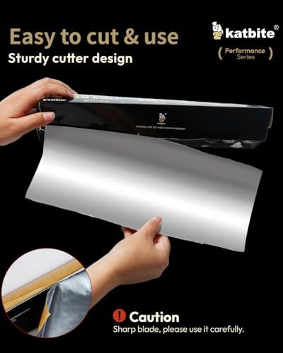 Katbite Aluminum Foil Roll - 12in x 60ft, 60 Sq.Ft, Heavy Duty Non-Stick Roll With Portable Cutter