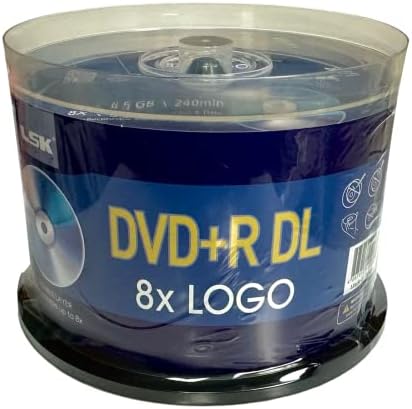 DVD+R DL Double Layer Logo 8X 8.5GB 240min Video – LSK Media Logo Top, 50 Pack in Spindle | Blank DVDs for Burning Video | DVD Discs Blank | Recordable DVDs