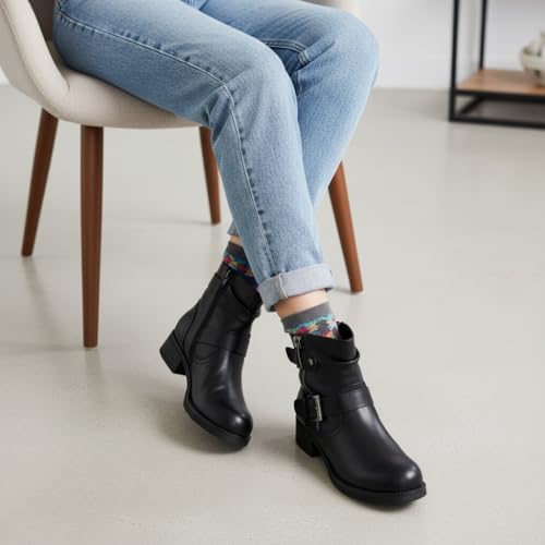 Dunes Max Motorcycle Womens Ankle Boots – Comfortable Booties for Women with Zipper & Buckle, Combat Boots Style, Memory Foam, Wide Width Options