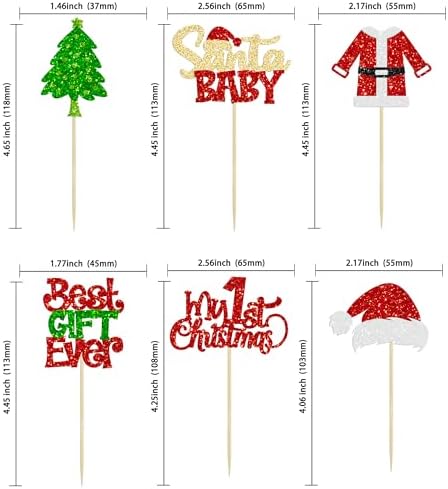 Gyufise 24Pcs Santa Baby Cupcake Toppers - Glitter My First Christmas Baby Shower Picks - Merry Christmas Cake Decorations for Gender Reveal Kids Birthday Party Supplies