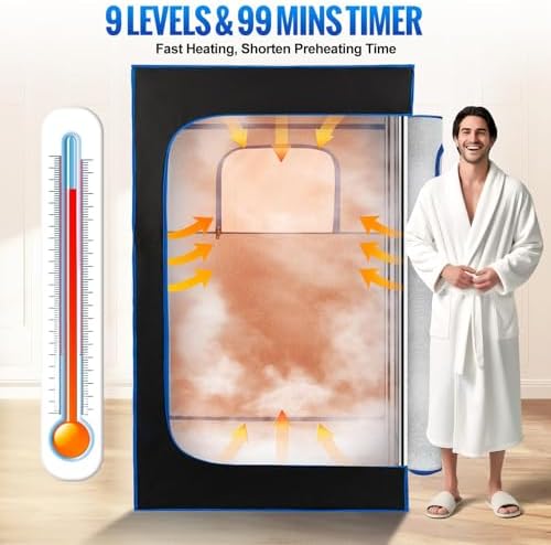 X-Vcak Upgraded Portable Sauna of Relaxation, Steam Sauna for Home with Steamer, Pairs Remote Control, Folding Chair, 9 Levels, 2.6’ x 2.6’ x 5.9’