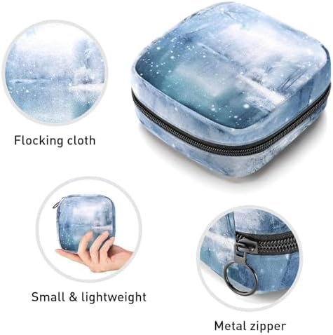 Sanitary Napkin Storage Bag,Period Bag,Pad Bag,Beautiful White Snow Landscape,Period Pouch
