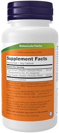 NOW Foods Supplements, Ginger Root Extract 250 mg, Temporary Relief of Upset Stomach*, Digestive Support*, 90 Veg Capsules