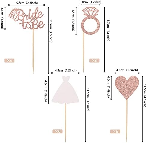 24 PCS Bride to Be Cupcake Toppers with Heart Ring Dress Bridal Shower Cupcake Picks Wedding Engagement Bachelorette Party Cake Decorations Supplies