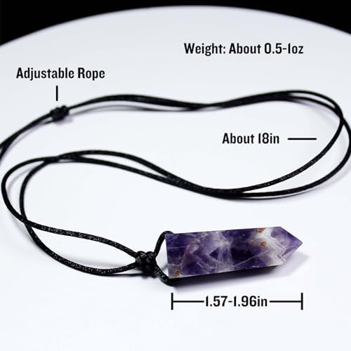 Runyangshi Healing Crystal Pendants, Single Pointed Natural Crystal Quartz Necklace 6 Faceted Chakra Crystal Wand Stone Reiki Energy