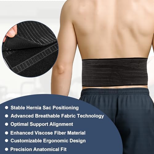 Umbilical Hernia Belt for Men & Women, Abdominal Support Binder with Hernia Support Pad, Adjustable Truss Support, Black, L