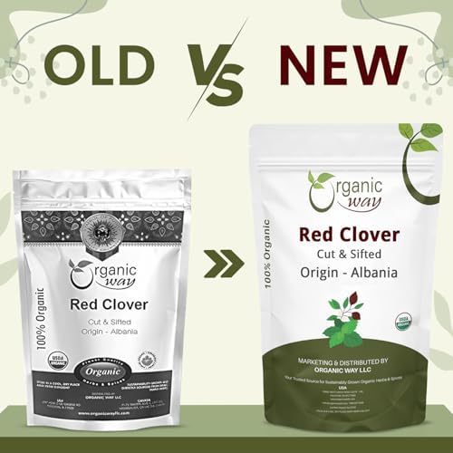 Organic Way Red Clover Flower Cut & Sifted (Trifolium Pratense) Herbal Tea | European Wild-Harvest | Organic & Kosher Certified | USDA Certified | Origin - Albania (1/4LBS / 4Oz)