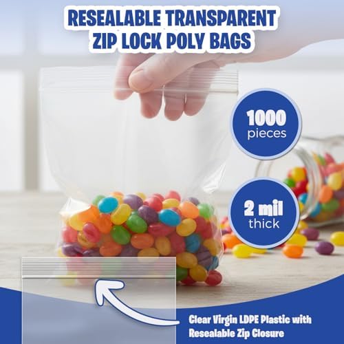 4 x 6 Inch Resealable Plastic Bags 1000 Pack — Clear Reclosable Zipper Seal Bags for Treats, Crafts, Jewelry, Small Parts, Party Favors