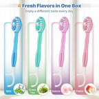 5-in-1 Disposable Toothbrush with Toothpaste (70 Pack), Mini Travel Toothbrushes with Soft Bristles, Dental Floss, Toothpick & Tongue Scraper, No Water Needed, 4 Flavors