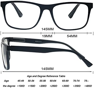 Reading Glasses 2.25 Oversized Large Square Men Readers Black Frame 4 Pack,Comfy Lightweight Eyeglasses for Reading Flexible Spring Hinge