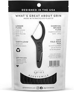 GRIN White Charcoal Infused Flosspyx, 75 Count, Dental Flossers, Minty Flavor, Recycled Plastic, Charcoal Infused Floss Picks, Premium Longer Floss Head, Easy Slide, Includes Soft Fold-Back Tooth Pick