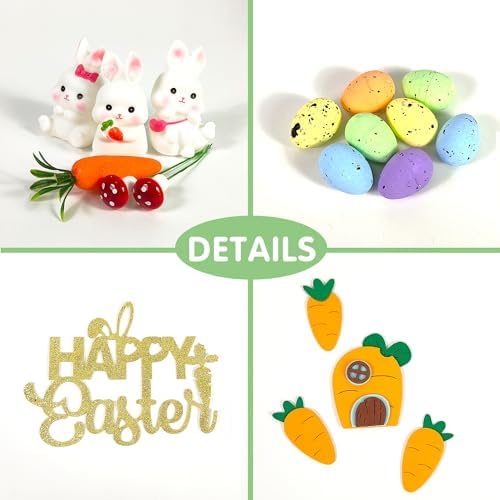 DRWATE Easter Bunny Cake Topper Egg Cake Decorations Rabbit Carrot Figurine Cake Topper for Easter Festival Birthday Party Baby Shower Supplies (Style 1)