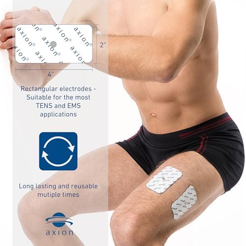 8 axion TENS Unit Electrode Pads 4x2'' - Replacement Pads with 3,5mm Snap Button for TENS Machines and Muscle Stimulators | Reusable Self-Adhesive TENS/EMS Electrodes