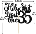 Happy 35th Birthday Cake Topper, 35 & Fabulous, Cheers to 35 Years Cake Decorations, Funny 35th Birthday Decorations Man Woman Black Glitter