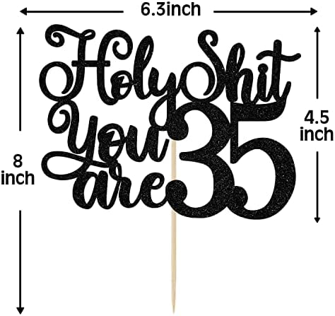 Happy 35th Birthday Cake Topper, 35 & Fabulous, Cheers to 35 Years Cake Decorations, Funny 35th Birthday Decorations Man Woman Black Glitter