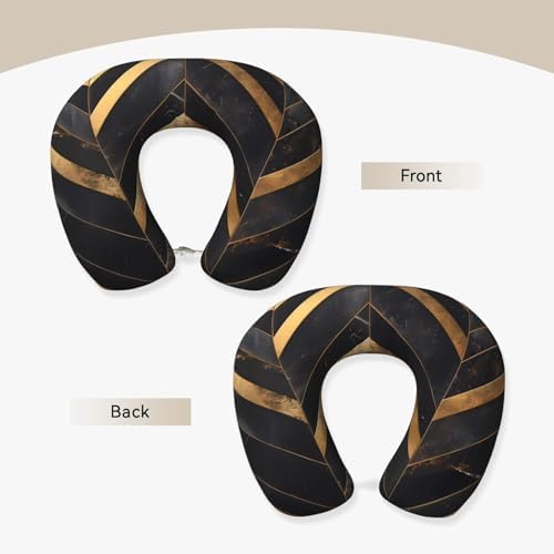 Black Gold Marble Memory Foam Travel Pillow, Soft U-Shaped Neck Support with Washable Cover and Adjustable Snap for Travel & Rest