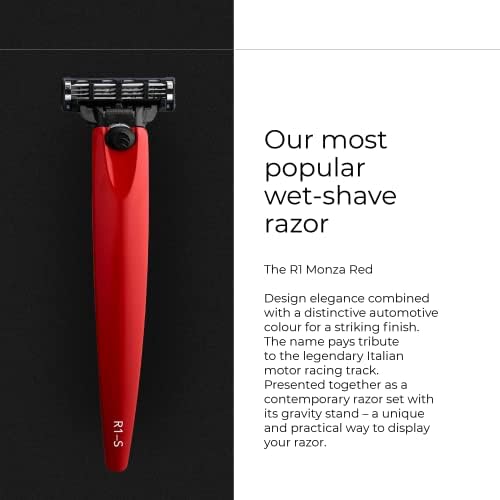 Bolin Webb Razor in Iconic Unioin Jack Colours and Stand. Fitted with Gillette Mach3 Blade Cartridge. Luxury Razors for Men - Giftable R1 Style. (Monza Red)