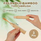 3 Pcs Foldable Travel Toothbrushes Bamboo Toothbrush Case Holder Kit Soft Bristle Travel Toothbrushes with Reusable Compact Case for Traveling Camping Daily Use