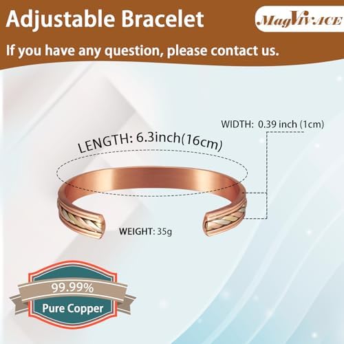 Copper Magnetic Bracelet for Women - Detox Jewelry with 3500 Gauss Magnet, Adjustable Cuff Bangle (T)