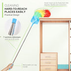Rainbow Extendable Static Duster Reusable Microfiber Duster with 100" Telescoping Pole, Beandable and Washable Dusters Head for Cleaning Ceiling, Fan, Furniture