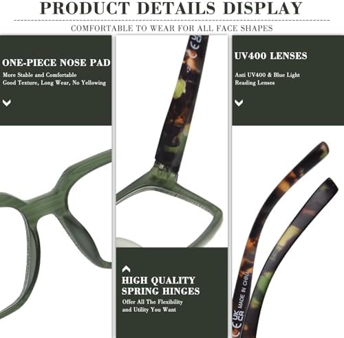 FONHCOO Reading Glasses for Women Men- Blue Light Reading Glasses with Spring Hinge, Anti Glare/Eyestrain Computer Readers