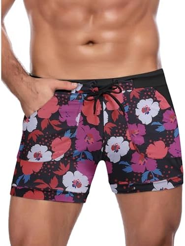 COOFANDY Swim Trunks for Men Sexy Swim Brief Square Leg Swimsuit Swimming Short Bathing Suit with Pocket S-XXL