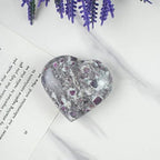 Crocon 50mm Ruby metrix Heart Stone Big Heart Shape Puff Stones Set 450+ Carats Pocket Crystal Healing Tumble Collection Palm Worry Stone Good Luck Charm Meditation Gift Craft Home Decor