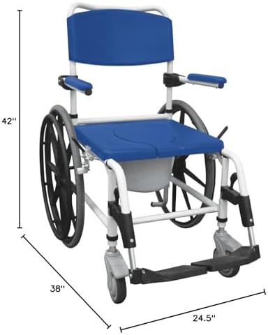 Drive Medical NRS185006 Aluminum Rehab Shower Commode Chair with Rear-Locking Casters, Blue