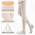 JaGely 1/2/3 Pair White Lace Tights for Women White Fishnet Hollow out Knitted Tights Lolita Stockings Lace Strips Pantyhose