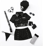 sexy police lingerie for women costume outfit anime Cosplay Cop officer Uniform Underwear woman Roleplay PU Leather Skirt Halloween Top Dress set with hat belt Stocking Black