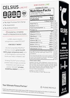 CELSIUS On The Go Kiwi Guava Lime, Sugar Free Energy Drink Mix (14 Sticks per Pack)
