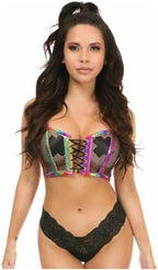 Daisy corsets Women's Rainbow Pvc Glitter & Fishnet Lace-up Short Bustier Top