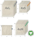 12+1 Reusable Produce Bags Grocery Washable, Organic Cotton Mesh Produce Bags, Double-Stitched & Tare Weigh, Mesh bags for vegetables, Cotton Produce Bags Reusable Washable, Produce bag 4xS, 4xM, 4xL