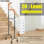 20-Level Adjustable Stair Climbing Assist Cane & Elderly Stair Lift Assist with Anti-Slip Handle & Stabilizing Feet, 300lbs Capacity for Seniors, Standard Steps-Patent Pending (grey)
