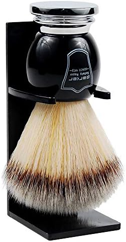 Parker Deluxe Synthetic Silvertip Shaving Brush – 22 mm Ultra‑Soft Knot, Chrome & Black Handle + Acrylic Stand for Proper Drying