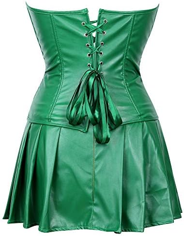 Grebrafan Women Faux Leather Gothic Punk Zipper Corset Bustier with Skirt