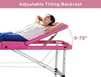 Massage Table, 3 Fold Lash Bed, Massage Bed Portable for Eyelash Extensions, Wide Massage Table with Carrying Bag, Massage Tables with Face Cradle & Handle, Portable Chiropractic Table - Pink