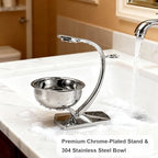 GRUTTI Shaving Bowl and Stand Set with Magnetic Base - 304 Steel Bowl & Chrome-Plated Alloy Stand, All-in-One Storage, Fits Most Razors & Brushes (Bowl & Stand Only)