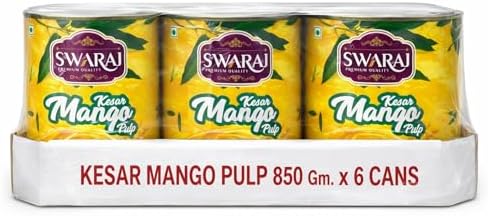 Swaraj Kesar Mango Pulp, Natural Fruit Pulp, 850g Cans, Pack of 6, No Artificial Preservatives, for Smoothies and Desserts