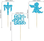 Gyufise 24Pcs God Bless Cross Cupcake Toppers Angel Christening Baby Shower Boy Baptism Cupcake Pick Decorations for First Communion Baptism Party Cake Decorations Blue
