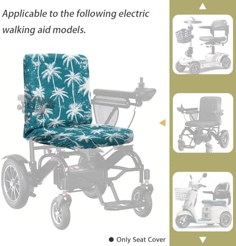 Mobility Scooter Seat Cover, Electric Wheelchair Seat Cover, Universal Fit Mobility Aids Protector Accessories Decor Item, Teal Palm Trees Print, 35 x 18 Inch